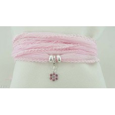 Pink flower with silk bracelet/necklace (light pink)